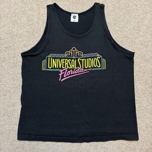 Vtg Universal Studios Florida Shirt Mens Medium Black Tank Neon Graphic USA 90s